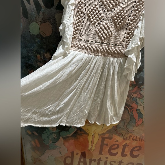 Y2K Malene Birger Silk Blend Crocheted Flutter Sleeve Boho Top - Picture 4 of 8